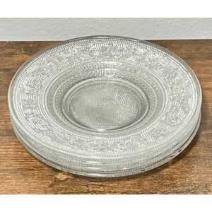 KIG Malaysia Pressed Glass Clear 10" Dinner Plate Fleur de Lis-TRELLIS -Set of 4